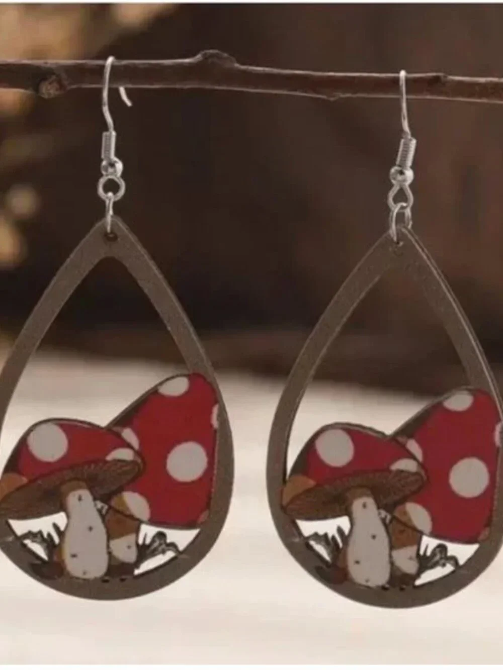 ⭐️❤️ FREE Mushroom Wood Wooden Hipster Hippie Art Plant Chic Drop Farm Earrings